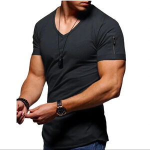 New Mens Stylish Breathable Muscle Fitness Raw Hem Bodybuilding T Shirt S-3XL